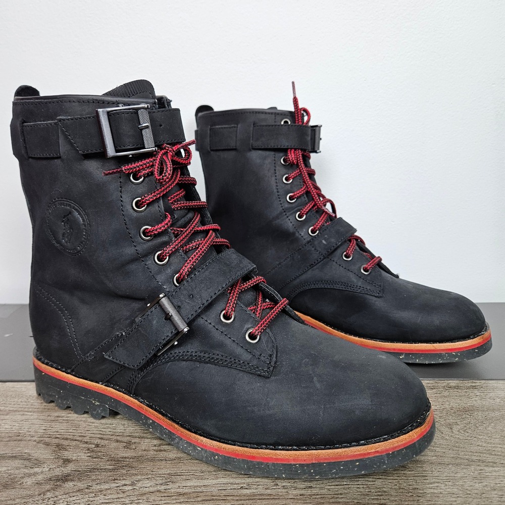 Polo Ralph Lauren Maurice Boots Mens 12D Black Leather Buckle Combat Moto